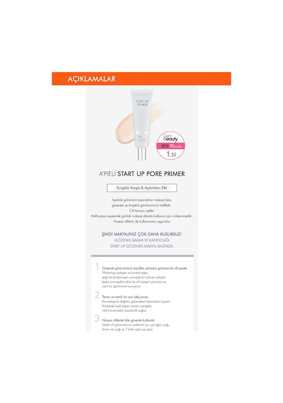 Missha A'PIEU Start Up Pore Primer Cilt Yüzeyindeki Kusurları Flulaştıran Primer Makyaj Bazı 30 ML