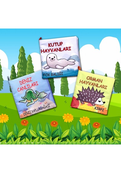 3 Kitap Tox Orman Deniz ve Kutup Hayvanları Kumaş Sessiz Kitap
