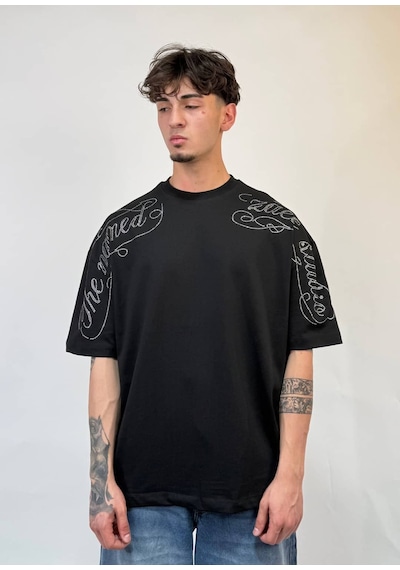 Zaee Script Taş İşlemeli Oversize Tişört Çok Renkli