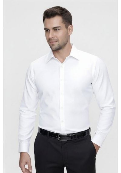 Efor Slim Fit Pamuk Saten Klasik Beyaz Gömlek Gk 624 Beyaz