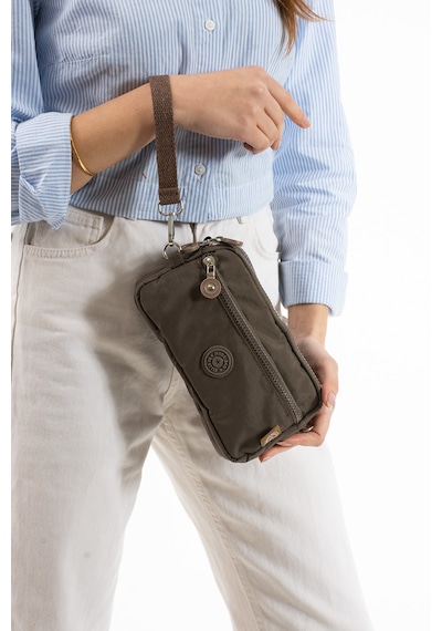 Nemo Bags Vizon Unisex Cüzdan, 4 Gözlü, Telefonluk, Crinkle Kumaş, Çapraz Askılı Omuz Çantası, 20x12cm Vizon - Kahverengi