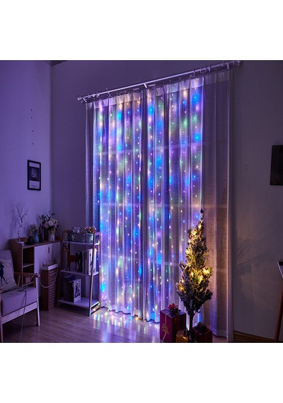 Rgb Perde Led Işık 3x3m 300 Led, 10 Sarkıtlı Ortam Aydınlatma Işığı Karışık-çok Renkli