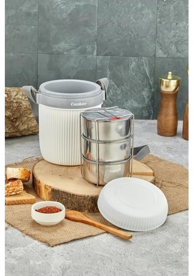 Cooker Yemek Termosu Beyaz Çelik 3 Lü Ckr3147 7981