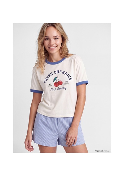 Lcw Young Beyaz Bisiklet Yaka Kadın Şortlu Pijama Takımı