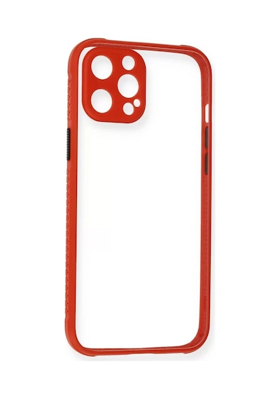 Newface Apple iPhone Uyumlu 12 Pro Kılıf Miami Şeffaf Silikon - Kırmızı Diğer