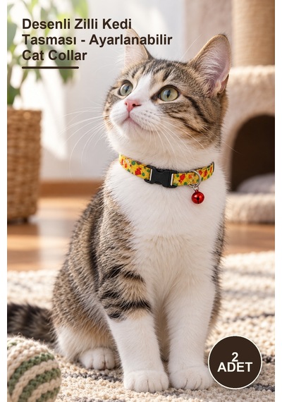 2 Adet Desenli Zilli Kedi Tasması - Ayarlanabilir Cat Collar