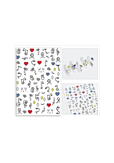Sanatsal Yüz Ve Çizgiler Tırnak Sticker Tırnak Etiketi Nail Art Jo-897