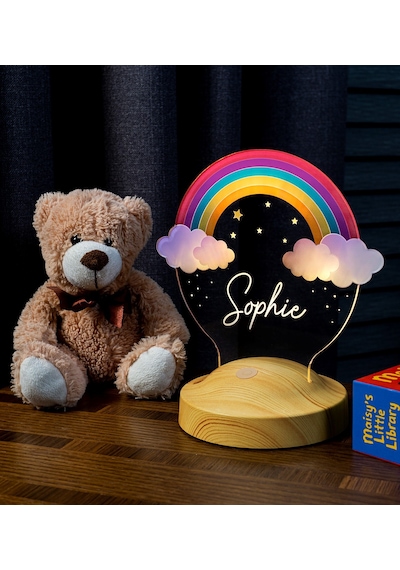 Sevgi Lambası Gökkuşağı Kız Çocuk Rainbow Kişiye Özel Doğum Günü Led Gece Lambası