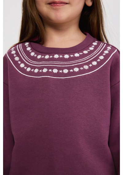 Panço Kız Çocuk Nakışlı Sweatshirt Gri Mürdüm