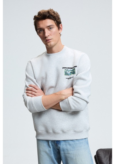 Grımelange ALARIC Erkek Yuvarlak Yaka Önü Ve Sırtı Baskılı Regular Fit Grimelanj Sweatshirt