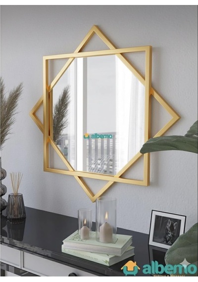 8 Köşeli Gold Selçuklu Dekoratif Hol Aralık Salon Ofis Banyo Wc Duvar Aynası Altın 60 X 60 Diğer