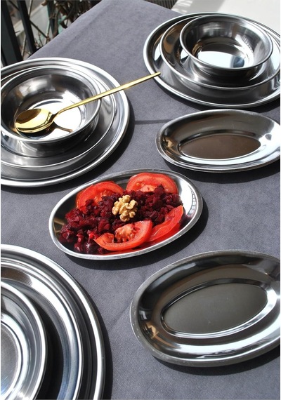 6'lı Paslanmaz Çelik Kayık Tabak Sunum Meze Tabağı 18 X 11 Cm - Düz Çok Renkli