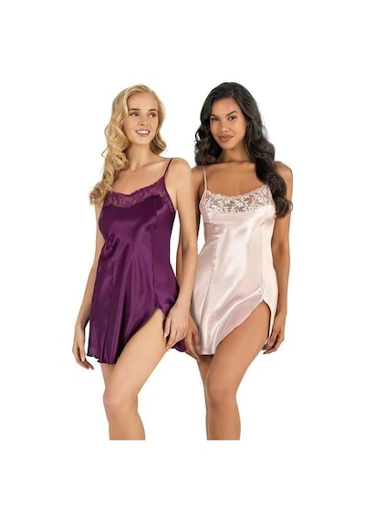 Moon Wear Mor Kısa Saten Gecelik 8217 Mor