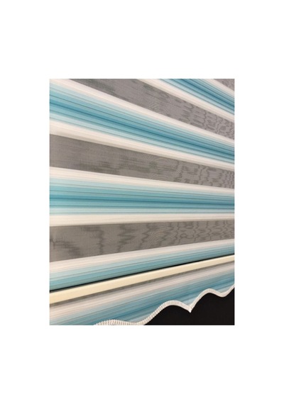 Turkuaz Renk Geçişli Pliseli Zebra Stor Perde Turkuaz Beyaz - 97209515 Turkuaz Beyaz