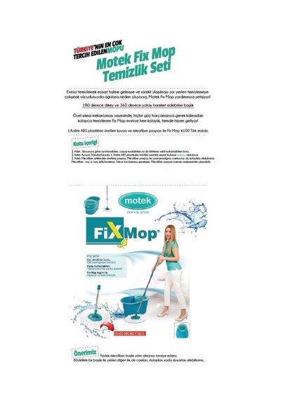 Motek Fix Mop Temizlik Kovası Temizlik Seti+extra 1ad Yedek Püskül
