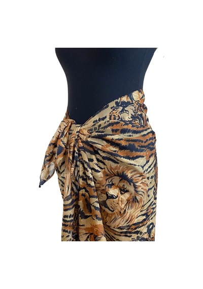 Uzun Desenli Pareo Kadın Plaj Elbisesi Çok Renkli