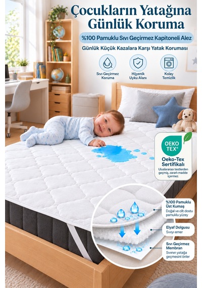 Sıvı Su Geçirmez Kapitoneli Ped Alez Bebek Yatak Koruyucu %100 Pamuklu Park Beşik Kreş Anaokulu 50x90