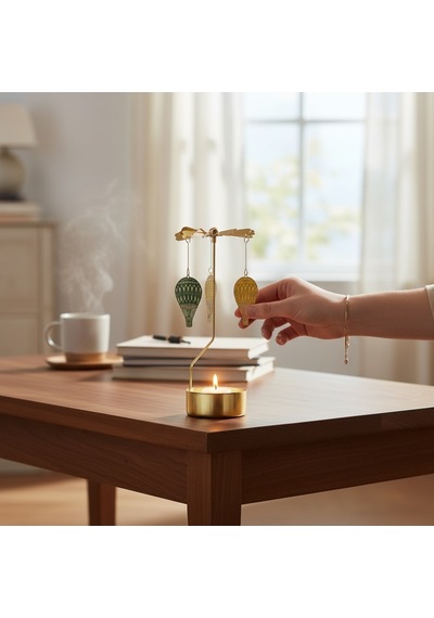 Uçan Balon Temalı Tealight Mumluk Dekoratif Masa Üstü Aksesuar Gold