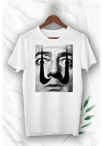 Flood Of Style Unısex Beyaz Art Salvodor Dali Nıke Bıyık Baskılı Tişört