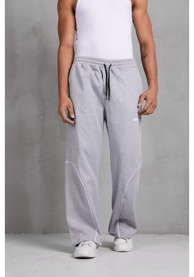 Dark Moda Erkek Oval Şeritli Baskılı Yazlık Baggy Eşofman Gri