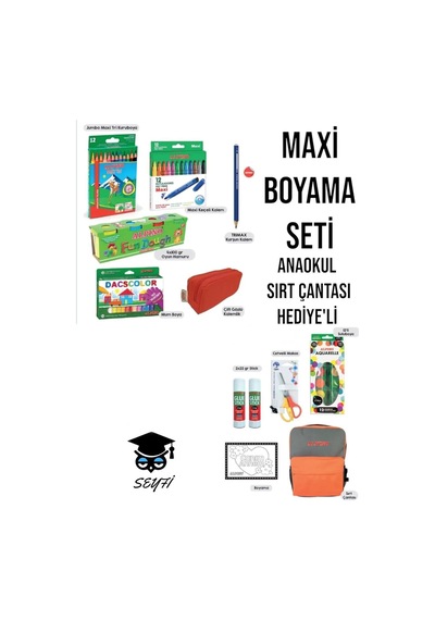 Alpno Maxi Okul Seti Jumbo Kuru Boya Keçeli Kalem Anaokul Boyu Sırt Çantası