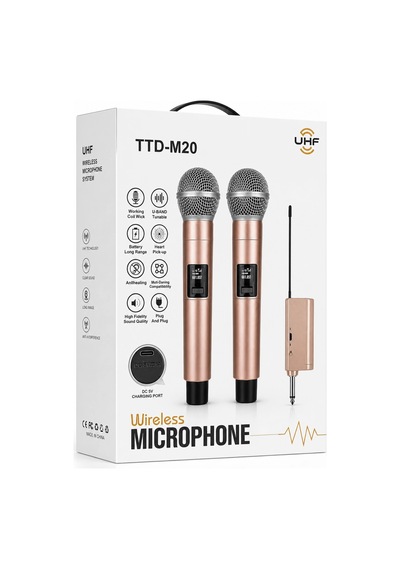 Jrl Wn-11 Profesyonel Çiftli Kablosuz El Mikrofonu Seti - Uhf Bandı Şarj Edilebilir Alıcılı - Rose G