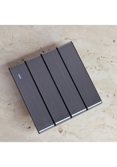 MERALLI INOX 4'lü vavien anahtar, hakiki fırçalanmış paslanmaz çelik, çerçevesiz 86×86 Modüler  kasa dahil