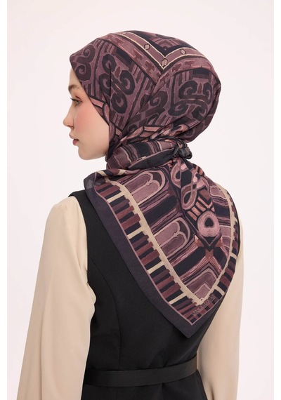 Silk Home Dört Mevsim Antik Motif Viskon Velora Eşarp 6421 Koyu Mor