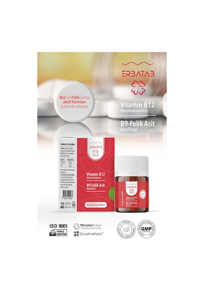 Erbatab Vitamin B12 Folik Asit B9 Takviye Edici Gıda 30 Çiğneme Tablet