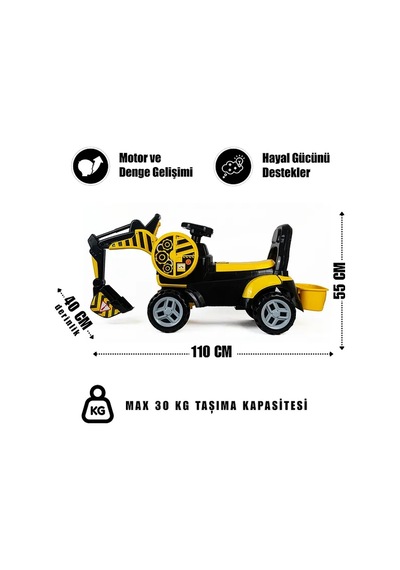Bingit Ekskavatör Kepçe Oyuncak 110 Cm Pedalsız Sür, Kaz, Oyna