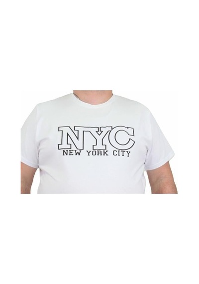 Starbattal Erkek Büyük Beden Sıfır Yaka Tişört Nyc 24133 Beyaz-Beyaz