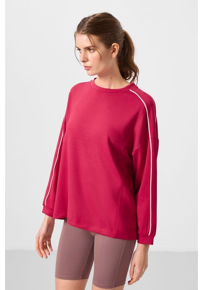 Tommylıfe Viva Kırmızı Yumuşak Dokulu O Yaka Oversize Kadın Tunik Sweatshirt - 97303