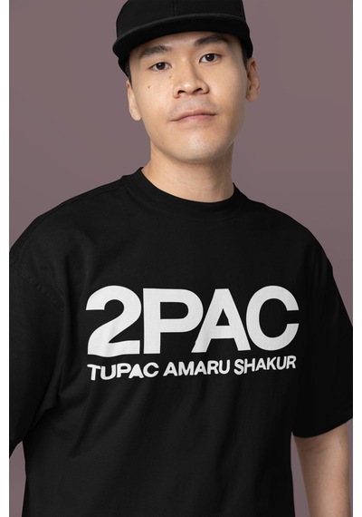 Tupac Rapper Sırt Baskılı Unisex Oversize 2pac Şarkıcı Tişört Siyah