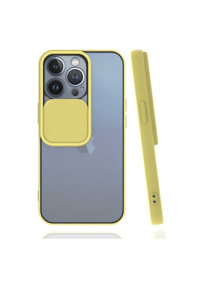 Noktaks - Apple Uyumlu iPhone 13 Pro - Kılıf Slayt Sürgülü Arkası Buzlu Lensi Kapak - Kırmızı