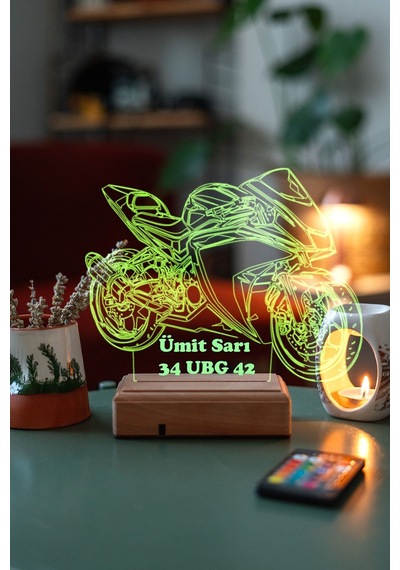 Yamaha R25 Motor 16 Renk Kumandalı 3d Gece Lambası