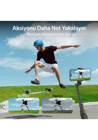 Bix Bs02 Bluetooth Kumandalı Selfie Çubuğu Tripod 140 Cm Uzayabilen Katlanabilir Telefon Standı