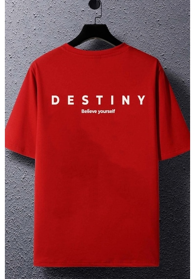 Unisex Destiny Baskılı Kısa Kol T-shirt Kırmızı