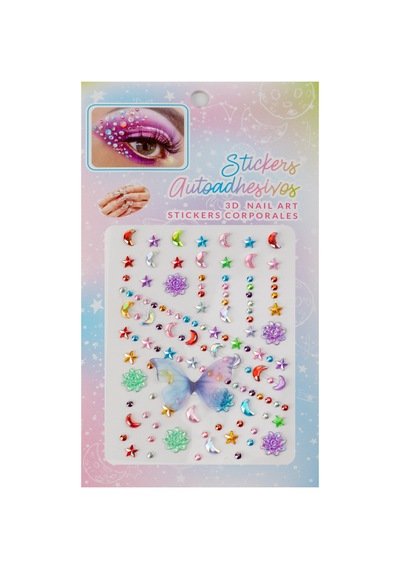 Ay Yıldız Ve Kelebek Temalı Renkli 3d Yüz & Tırnak Kristal Sticker Seti