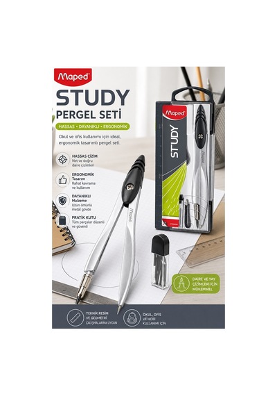 Siyah Metal Pergel 1 Adet Maped 119450 Pergel Seti Teknik Çizim Matematik Geometri Pergel Yedek Uçlu
