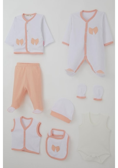 Breeze Kız Bebek Hastane Çıkışı 8 Li Fiyonk Nakışlı 0-3 Ay, Beyaz