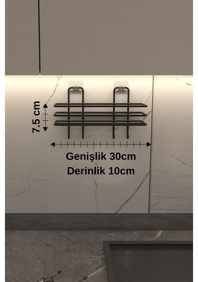 Alper Banyo Siyah Yapışkanlı 4 Kancalı Banyo Rafı Ve Havlu Askısı