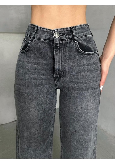 Kene Jeans Kadın Siyah Kar Yıkama Bolpaça Jeans Kot Pantolon Siyah