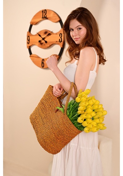 Sarı Yapay Tulipa Lale Çiçeği Buketi 5 Dallı Premium Canlı Islak Dokulu 43 Cm