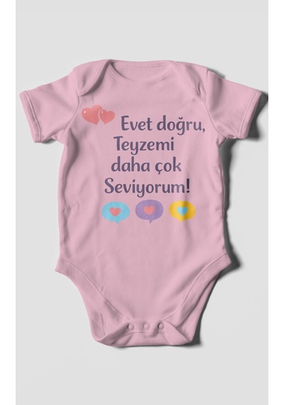 Morivokids Evet Doğru, Teyzemi Daha Çok Seviyorum Kısa Kollu Bebek Body %100 Pamuk Koyu Pembe