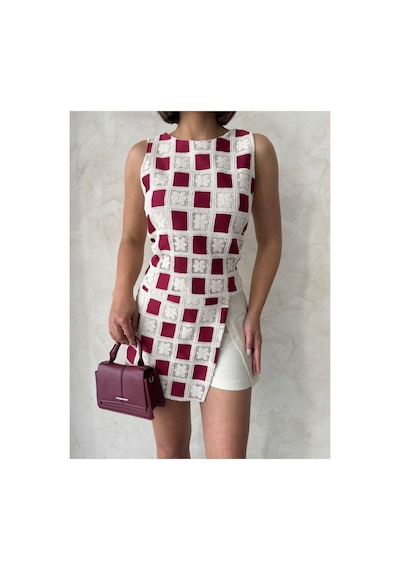 Verymoda Dama Desen Tığ İşi Toptan Bluz Ham Bordo