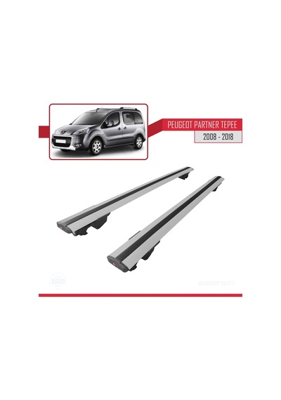 Peugeot Partner Tepe 2008-2018 Arası İle Uyumlu Hook Model Anahtar Kilitli Ara Atkı Tavan Barı Gri