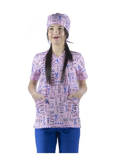 Zarf Yaka Desenli Üst - 9003 Love Pembe-6410
