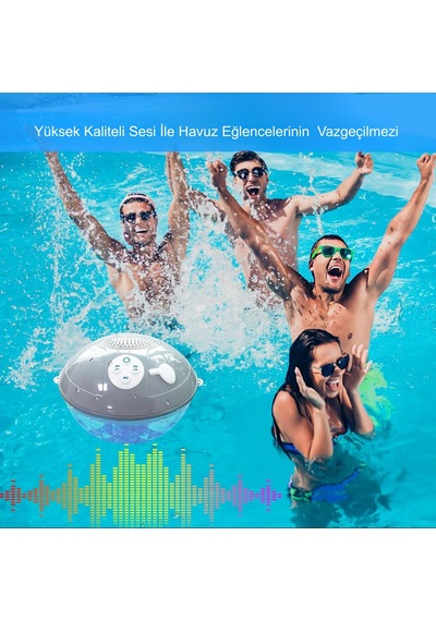 Hymark Bluetooth Bt601 Havuz Hoparlörü Renkli Rgb Led Işık Ip68 Su Geçirmez Dahili Şarjlı Pilli Ses Bombası