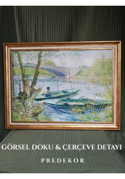 Vintage Gold Çerçeveli Van Gogh İlk Baharda Balık Avı Tablosu 60x80 Cm