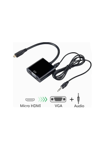 Micro Hdmi To Vga Kablo Çevirici Dönüştürücü Adaptör Ses Destekli
